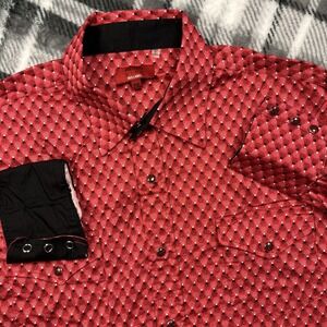 Patron Cito Red Label Shirt Mens 2XL Red Geometric Pearl Snap Western Rodeo